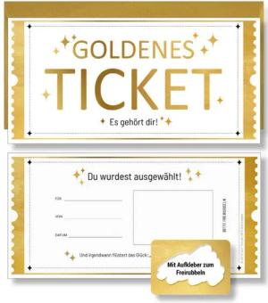 Frank Paperman Geschenkkarte Set Goldenes Ticket Gutschein mit Umschlag & Rubbelaufkleber, 100 % Recyclingpapier, hochwertige Rubbelkarten zum selber beschriften