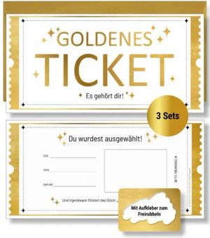 Frank Paperman Geschenkkarte Set Goldenes Ticket Gutschein mit Umschlag & Rubbelaufkleber, 100 % Recyclingpapier, hochwertige Rubbelkarten zum selber beschriften