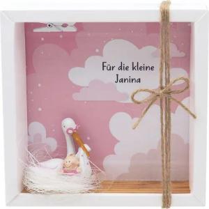 ZauberDeko Geschenkbox Geldgeschenk MIT NAMEN Baby Storch Mädchen Geburt Taufe Gutschein