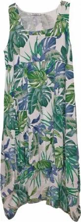 Charis Moda Maxikleid Leinenkleid Maxikleid ohne Arm Exotic Print