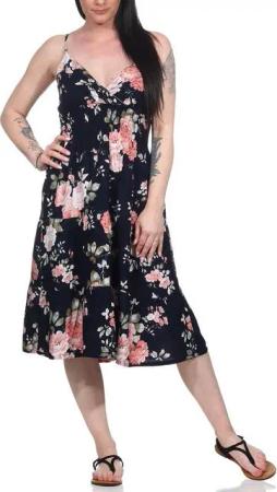 Aurela Damenmode Sommerkleid Luftige Damenkleider leichte Sommerkleider für den Urlaub Raffung Taillenbereich