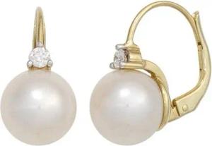 JOBO Perlenohrringe, 585 Gold mit 2 Diamanten und Süßwasser-Zuchtperlen