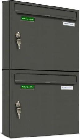 AL Briefkastensysteme Wandbriefkasten 2 Fach Basic Briefkasten A4 DB Farbe 703 Eisenglimmer Grau wetterfest