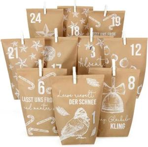 PAPIERDRACHEN befüllbarer Adventskalender DIY Adventskalender - 24 Geschenktüten, 24 Zahlenaufkleber & Klammern