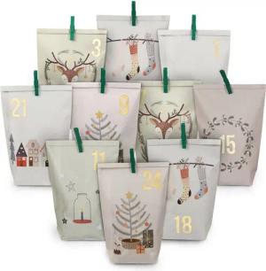 PAPIERDRACHEN befüllbarer Adventskalender Adventskalender - 24 Geschenktüten mit Zahlenaufkleber & Klammern