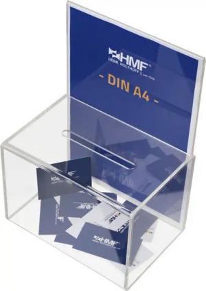 HMF Geldkassette Acryl Spendenbox 4691, Box mit DIN A4 Blatteinschub 22 x 15 x 15 cm, transparent
