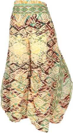 Guru-Shop Relaxhose Palazzohose, weite Boho Sommerhose - vanille/grün alternative Bekleidung