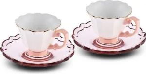 Karaca Kaffeeservice Karaca Samo 2 Personen Rosa Kaffeetasse Mokkatasse Set 90 ml