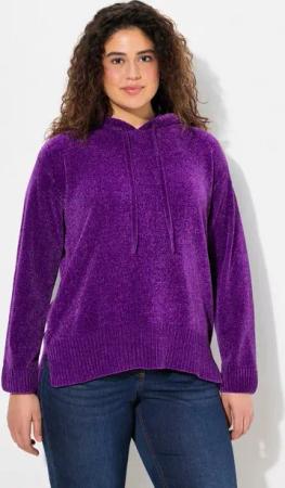 Ulla Popken Wollpullover Chenille-Hoodie Kapuze Kordel Langarm