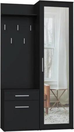 Beautysofa Kompaktgarderobe mit Schublade und Kleiderstange Fiora (Garderobenschrank + Paneel + Schuhschrank, 3-St., Garderoben-Set, 5 Kleiderhaken) inkl. Spiegel, mit Kleiderbügeln