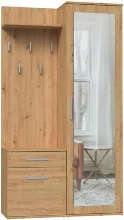 Beautysofa Kompaktgarderobe mit Schublade und Kleiderstange Fiora (Garderobenschrank + Paneel + Schuhschrank, 3-St., Garderoben-Set, 5 Kleiderhaken) inkl. Spiegel, mit Kleiderbügeln