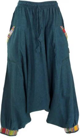 Guru-Shop Relaxhose Pluderhose, Aladinhose Nepali - petrol Ethno Style, alternative Bekleidung