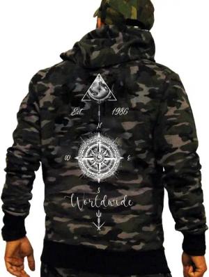 RMK Kapuzenpullover Herren Hoodie Pullover Pulli Kapuze Langarm Kompass, Karte, Camouflage, Tarn-Muster