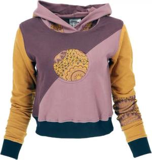 Guru-Shop Longsleeve Patchwork Hoodie aus Bio-Baumwolle - braun alternative Bekleidung