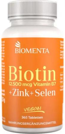 BIOMENTA Biotin + Zink + Selen - 365 Tabletten mit 12.500 mcg Biotin/Stck. Tabletten, 365,00 St., 91.25 g