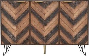 Merax Sideboard mit Fischgrätenmuster Dekor und Eisenfüße, Kommode mit 3 Türen und goldenen Metallgriffe,Highboard Holz,B:120cm