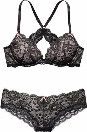 LASCANA Set: Push-up-BH (Set, 2-tlg., mit Panty) mit zarter Spitze, sexy Dessous, Reizwäsche