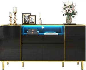 Merax Sideboard, hochglanz mit LED,Kommode mit goldenen Rahmen,Anrichte,Breite 150cm