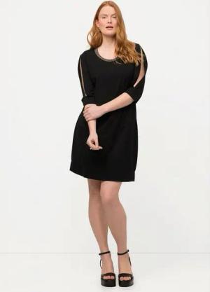 Ulla Popken Midikleid Midikleid Schmuckband A-Linie Rundhals 3/4-Arm
