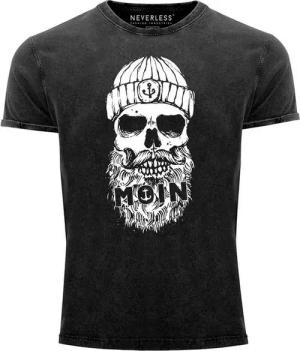 Neverless Print-Shirt Herren Vintage Shirt Moin Totenkopf Anker Skull Printshirt T-Shirt mit Print