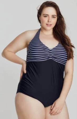 Ulla Popken Badeanzug Bellieva-Badeanzug Streifen Umstandsmode Softcups Schwangerschaft