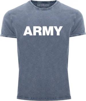 Neverless Print-Shirt Herren Vintage Shirt Army Printshirt T-Shirt Used Look Slim Fit mit Print