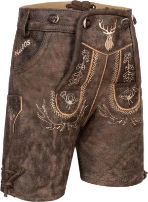 PAULGOS Trachtenhose Kinder Lederhose Kurz mit Trägern 100% Echtleder - KK2 ANTIK