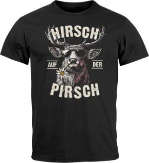MoonWorks Print-Shirt Herren T-Shirt Tracht Hirsch auf der Pirsch Fun-Shirt Spruch lustig mit Print
