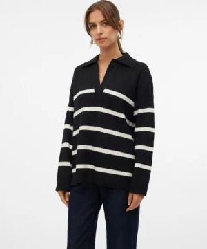 Vero Moda V-Ausschnitt-Pullover VMLUNA LS V-NECK LONG PULLOVER GA BOO