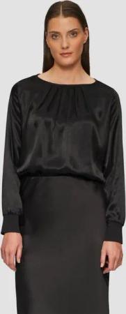 s.Oliver BLACK LABEL Langarmshirt Satiniertes Blusenshirt im Fabricmix mit Raff-Details Raffung