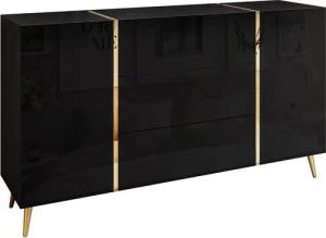 Lookway Kommode ONYX goldene Beine Hochglanz Push-Open / Goldgriffe 158 cm