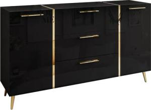 Lookway Kommode ONYX goldene Beine Hochglanz Push-Open / Goldgriffe 158 cm