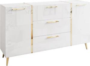 Lookway Kommode ONYX goldene Beine Hochglanz Push-Open / Goldgriffe 158 cm