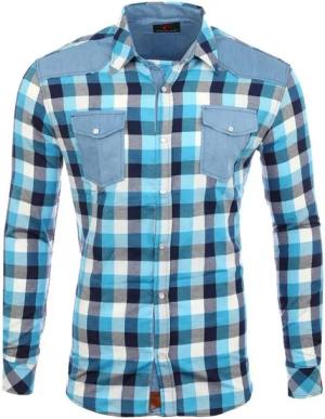 Reslad Langarmhemd Reslad Herren Hemd Karo Material-Mix Jeans RS-7202 kariertes Herrenhemd Material-Mix