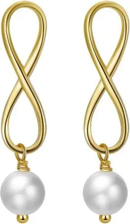 Runde Perlé Perlenohrringe "Vera", Infinity Symbol Unendlichkeit, handgefertigte Ohrstecker, Süßwasserperlen, 925er Silber, 14K Gold