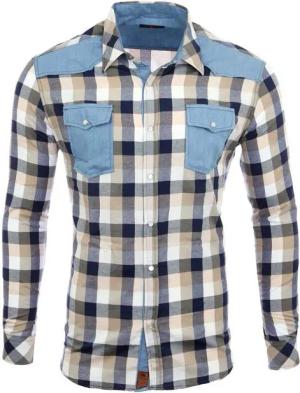 Reslad Langarmhemd Reslad Herren Hemd Karo Material-Mix Jeans RS-7202 kariertes Herrenhemd Material-Mix
