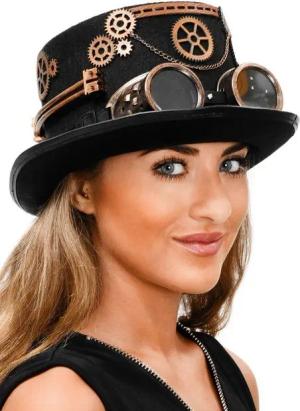 Metamorph Kostüm Steampunk Zylinder mit Brille - Fasching Halloween, Origineller Zylinder für Steampunk, Gothic und Fantasy Outfit