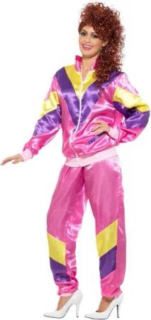 Smiffys Kostüm 80er Jahre Trainingsanzug rosa-lila, 80er Jahre Outfit in feinstem Neon-Zwirn