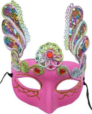 Das Kostümland Verkleidungsmaske Augenmaske Florenz mit bunten Pailletten Pink