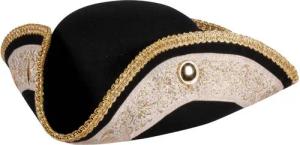 thetru Piraten-Kostüm Dreispitz mit goldener Bordüre, Schwarz-goldener Piratenhut mit eleganten Verzierungen