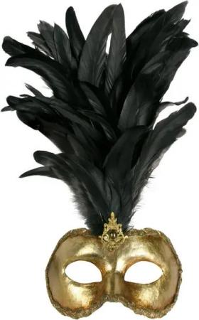 Maskworld Verkleidungsmaske Galetto Colombina oro piume nere