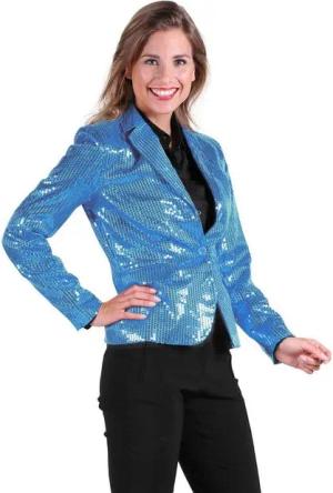 thetru Kostüm Damen Paillettenjacke türkis, Türkise Glitzerjacke mit Krawatte für Damen