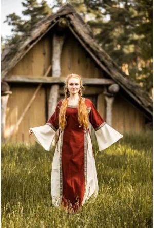 Leonardo Carbone Ritter-Kostüm Mittelalter Baumwollkleid Rot/Natur "Angie