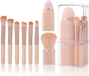 Powerwill Kosmetikpinsel-Set Einziehbarer Make Up Pinsel, 8 Stück Tragbar Reise Kosmetik Pinsel Set, Kosmetikpinsel mitEtui,Pinsel Lidschattenpinsel für Puder,Rouge,Reisen