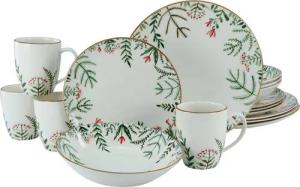 CreaTable Kombiservice Geschirr-Set Greenery Leaves (16-tlg), 4 Personen, Steingut, Service, traditionelles Blumen- und Farnmotiv, 16 Teile für 4 Personen