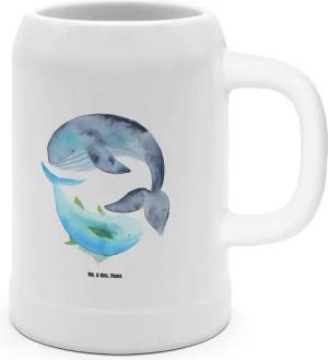Mr. & Mrs. Panda Bierkrug Walfisch Thunfisch - Weiß - Geschenk, Bierkrug Steingut, 5 l, Flachwi, Steinzeug, Hochwertige Verarbeitung
