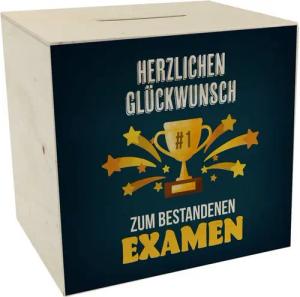 speecheese Spardose Herzlichen Glückwunsch Spardose aus Holz mit Spruch zum erfolgreichen