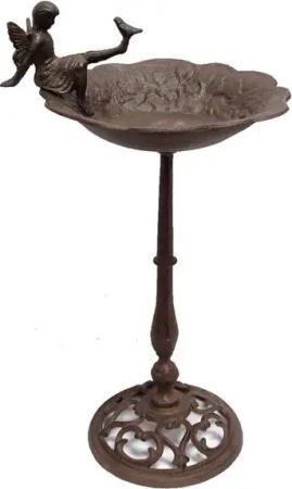 Linoows Vogeltränke Vogeltränke mit Elfe, Nostalgie Vogelbad Gusseisen, Braun