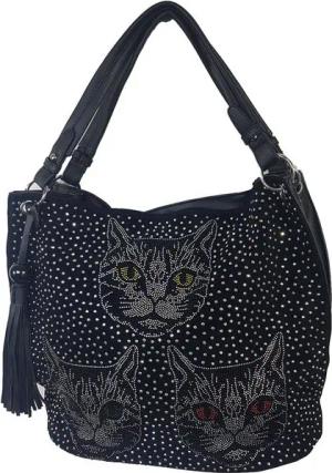 Einkaufszauber Beuteltasche Beutel Handtasche Katzen, Katzen aus Strass