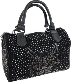 Einkaufszauber Handtasche Handtasche Katze Bowlingbag Strass, Katze aus Strasssteinen